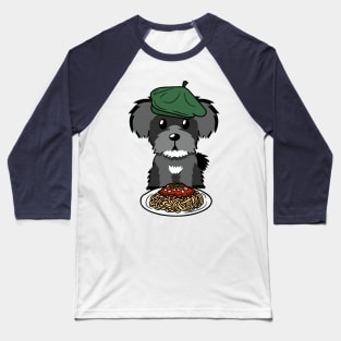 Dog eating Spaghetti - Miniature Schnauzer Baseball T-Shirt